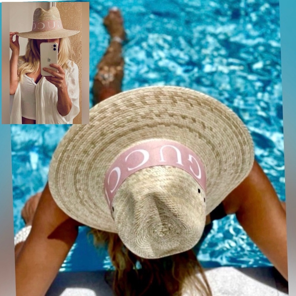 Fashion hat with pink & white logo band